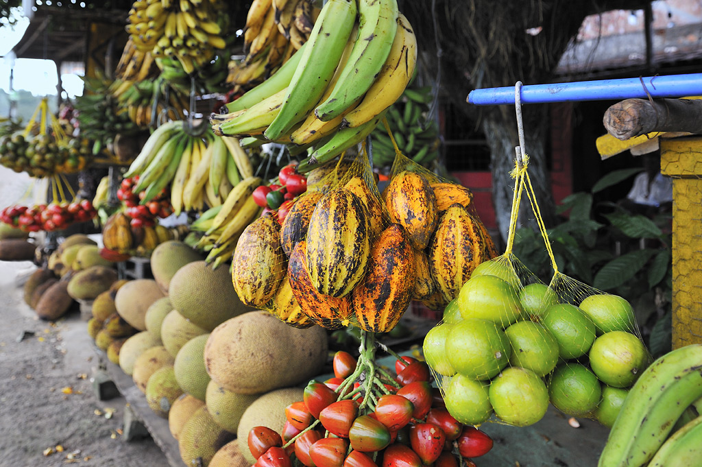 ...first cocoa pods at a market stall...