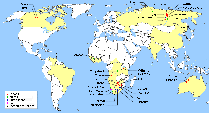 Karte der aktiven Diamantenminen