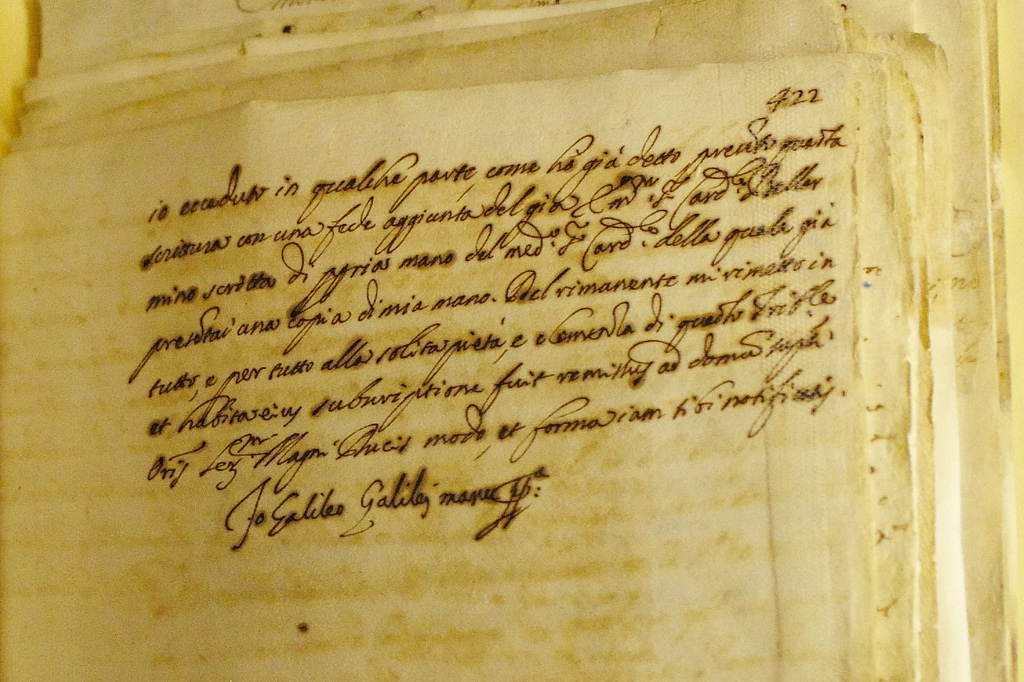 Ausschnitt: Unterschrift von Galileo Galilei